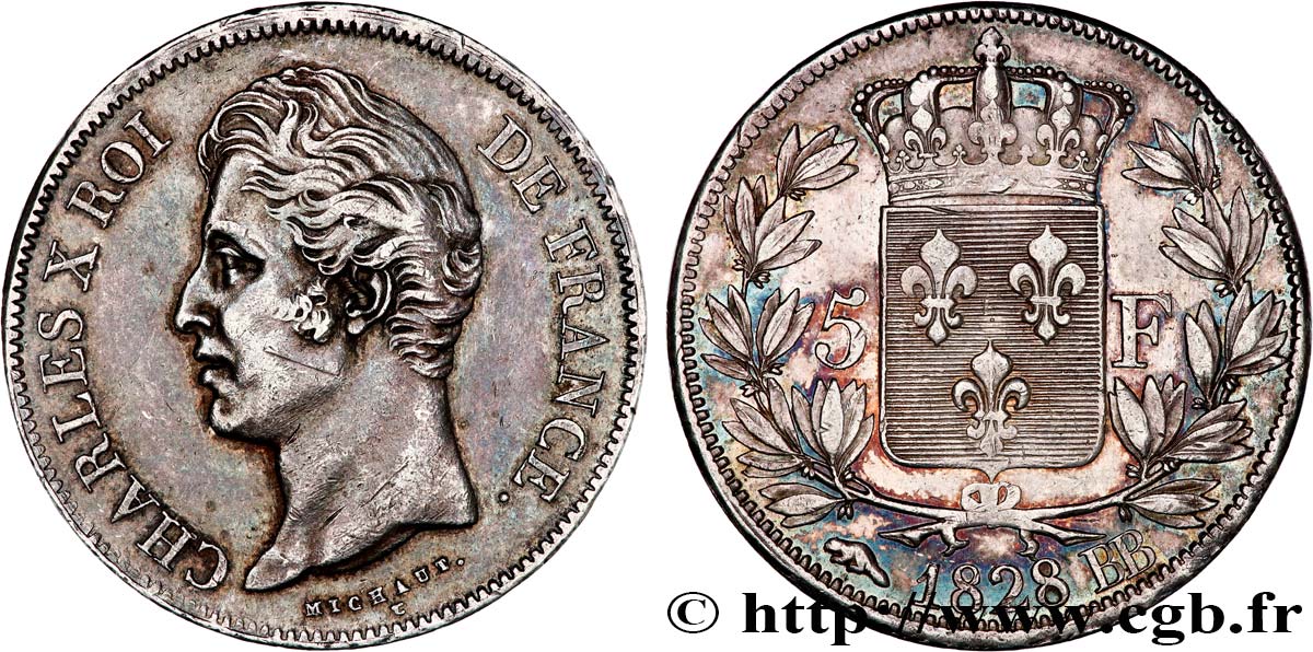 5 francs Charles X, 2e type 1828 Strasbourg F.311/16 MBC 
