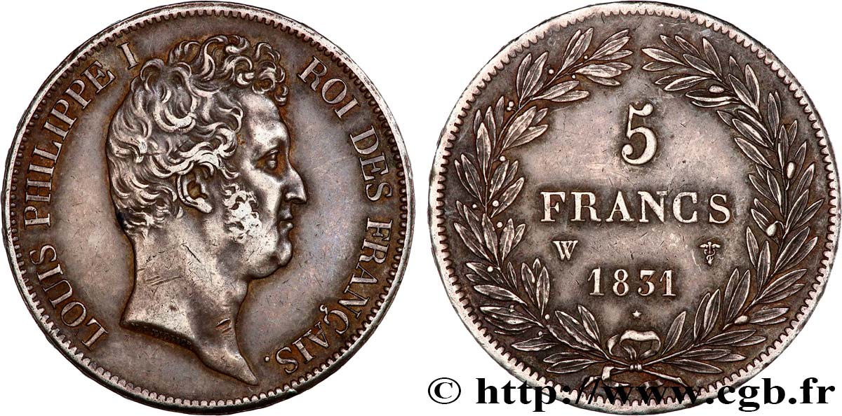 5 francs type Tiolier avec le I, tranche en relief 1831 Lille F.316/4 AU50 