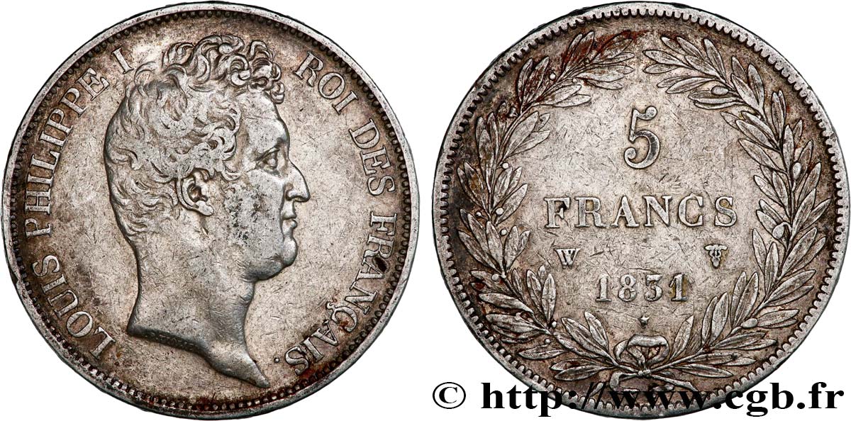 5 francs type Tiolier avec le I, tranche en relief 1831 Lille F.316/4 SS45 