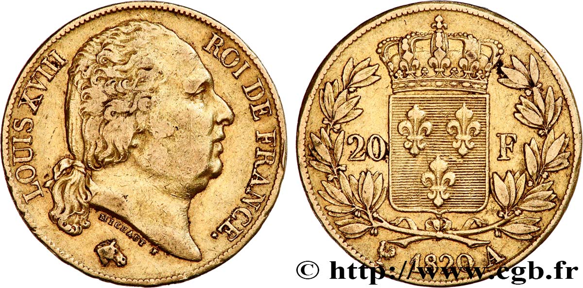 20 francs or Louis XVIII, tête nue 1820 Paris F.519/19 TTB45 