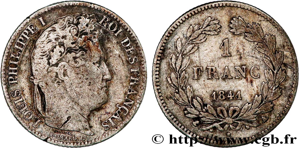 1 franc Louis-Philippe, couronne de chêne 1841 Paris F.210/80 F 