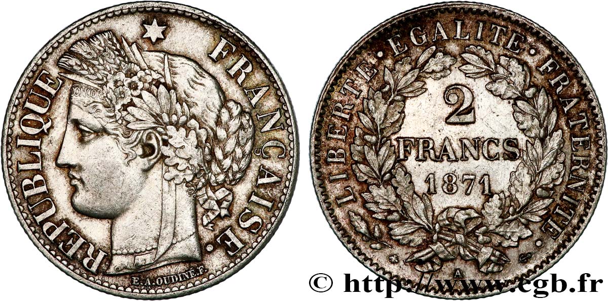 2 francs Cérès, avec légende 1871 Paris F.265/5 AU 