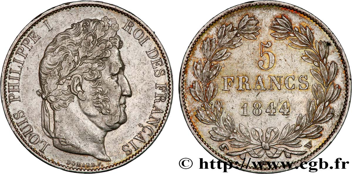 5 francs IIIe type Domard 1844 Lille F.325/5 AU50 