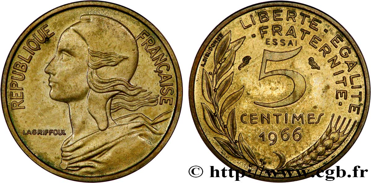 Essai de 5 centimes Marianne 1966 Paris F.125/1 MS62 