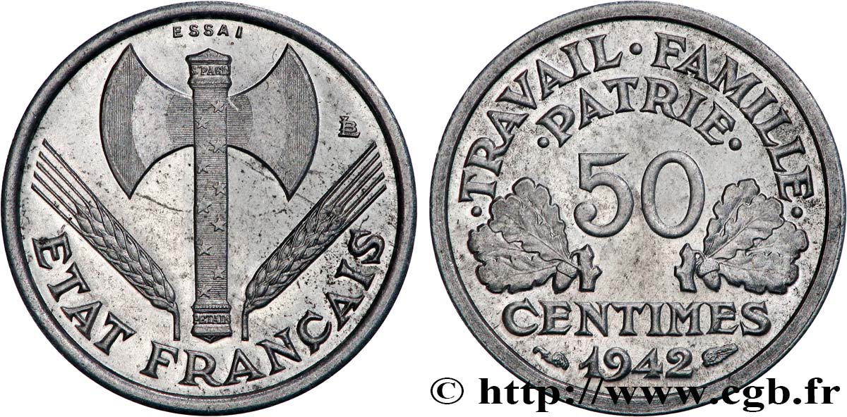 Essai de 50 centimes Francisque, lourde 1942 Paris F.195/1 MS62 