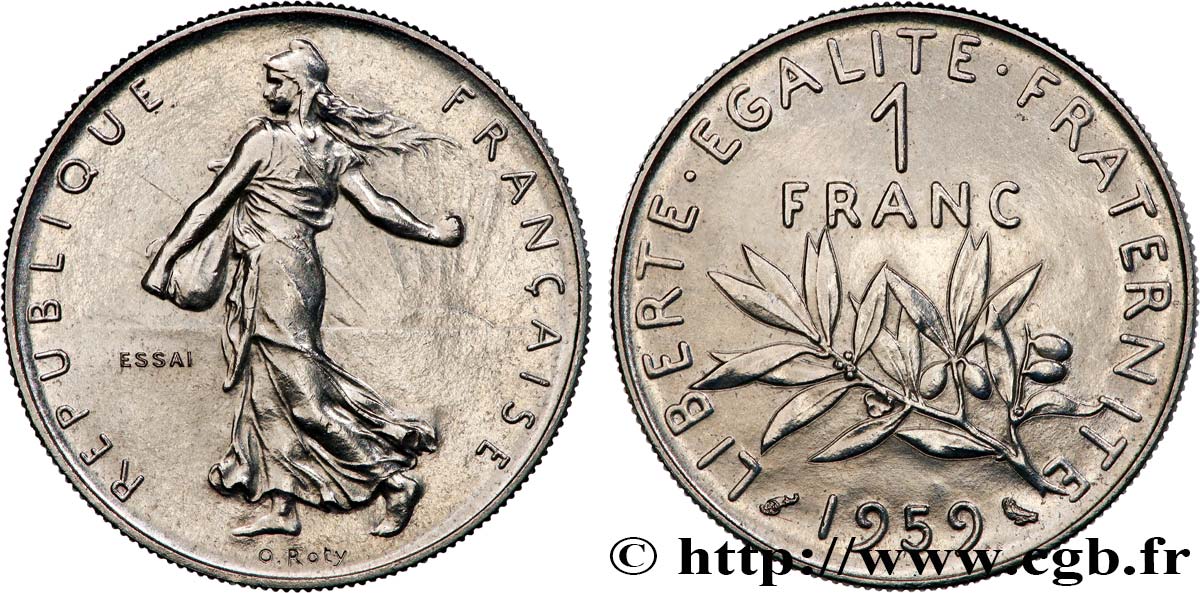 Essai de 1 franc Semeuse, nickel 1959 Paris F.226/3 MS63 