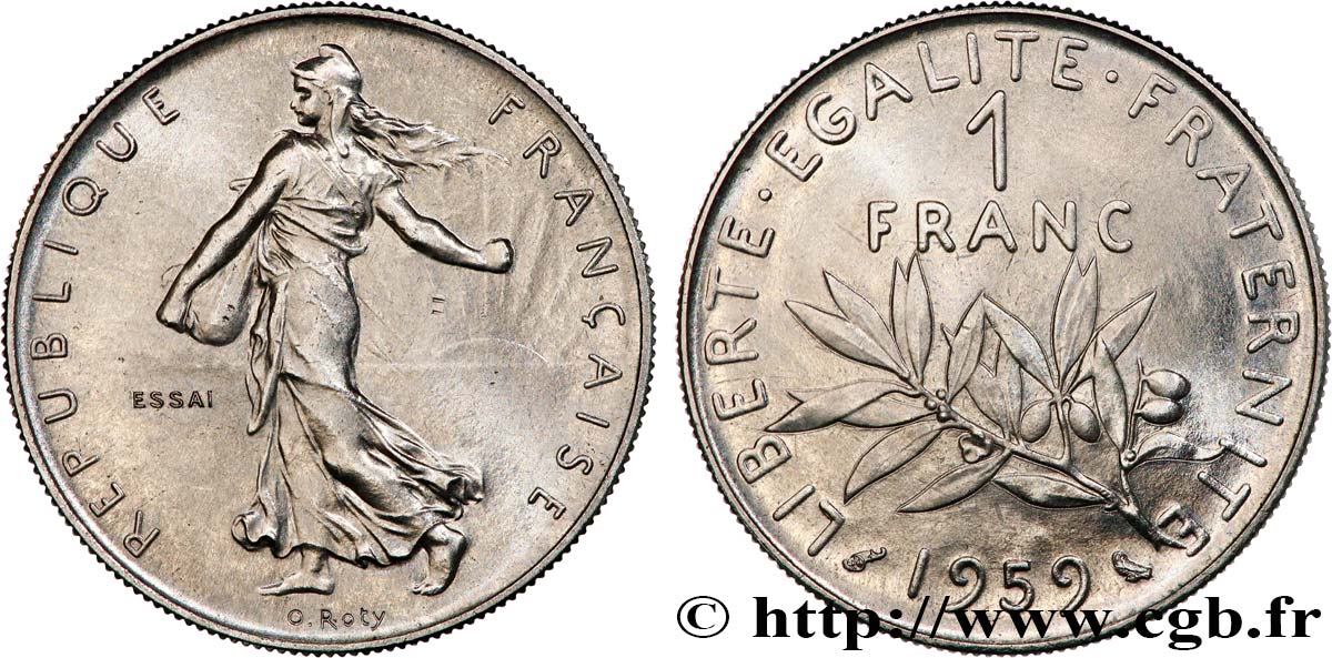 Essai de 1 franc Semeuse, nickel 1959 Paris F.226/3 SPL63 