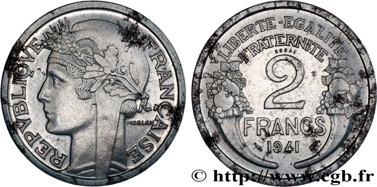 Essai en fer de 2 francs Morlon, flan épais 1941 Paris GEM.114 4 SUP 