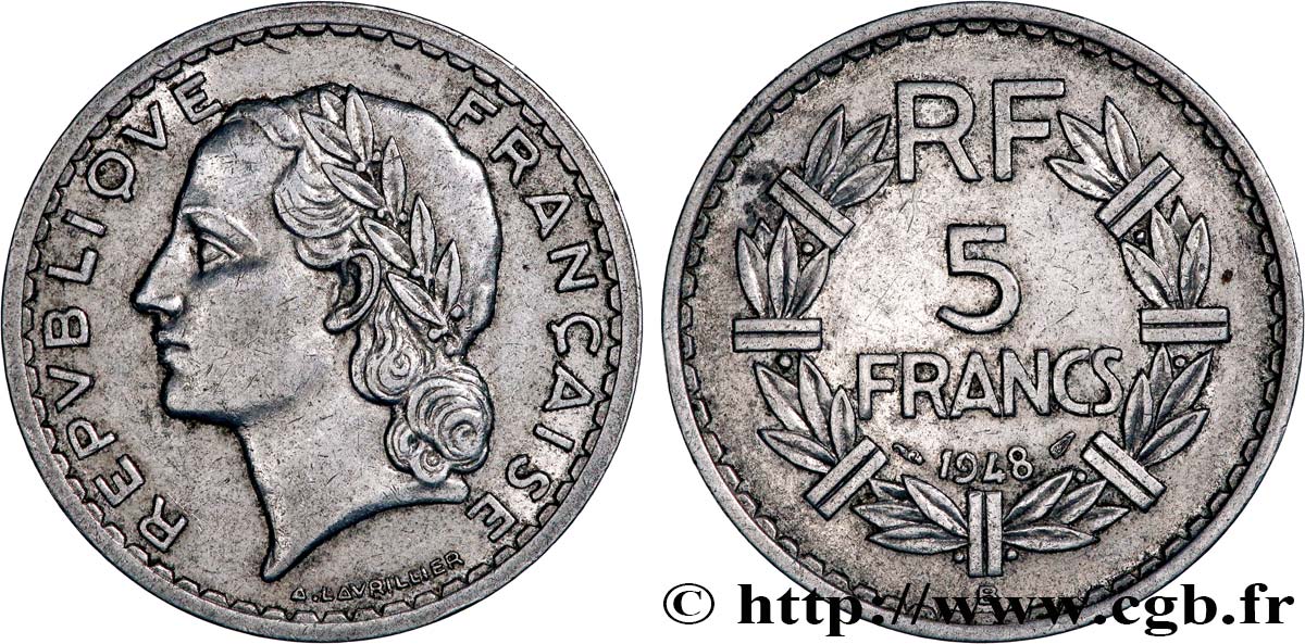 5 francs Lavrillier, aluminium 1948 Beaumont-Le-Roger F.339/15 XF 