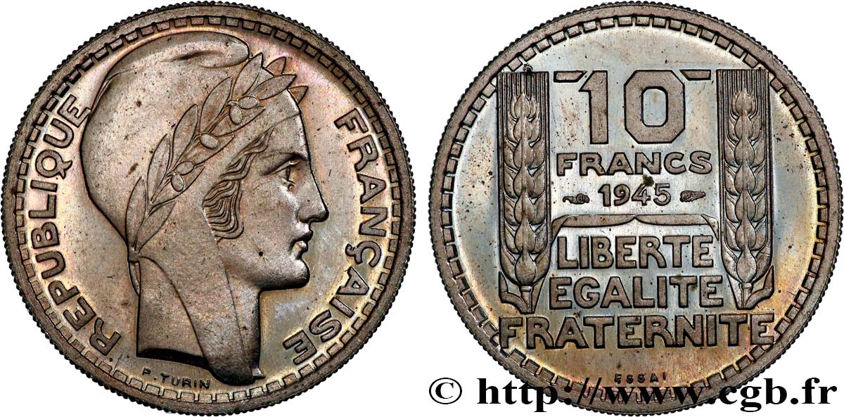 Essai de 10 francs Turin, grosse tête, rameaux longs 1945 Paris F.361/1 SPL64 