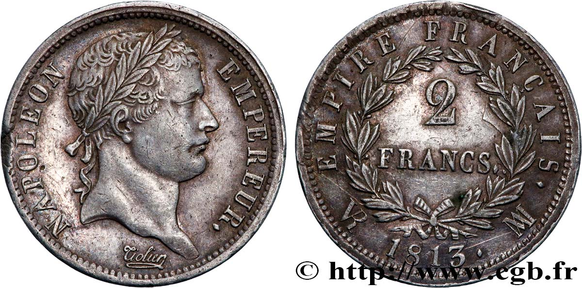 2 francs Napoléon Ier tête laurée, Empire français 1813 Marseille F.255/61 fVZ 