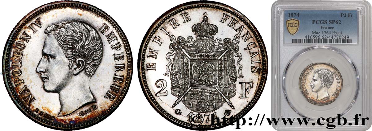 Essai de 2 francs 1874 Bruxelles VG.3761  MS62 PCGS