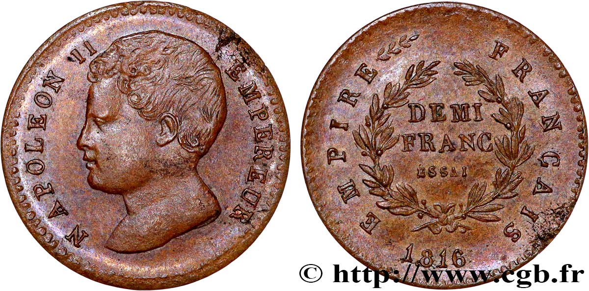 Essai de demi-franc en bronze 1816  VG.2409  SPL62 