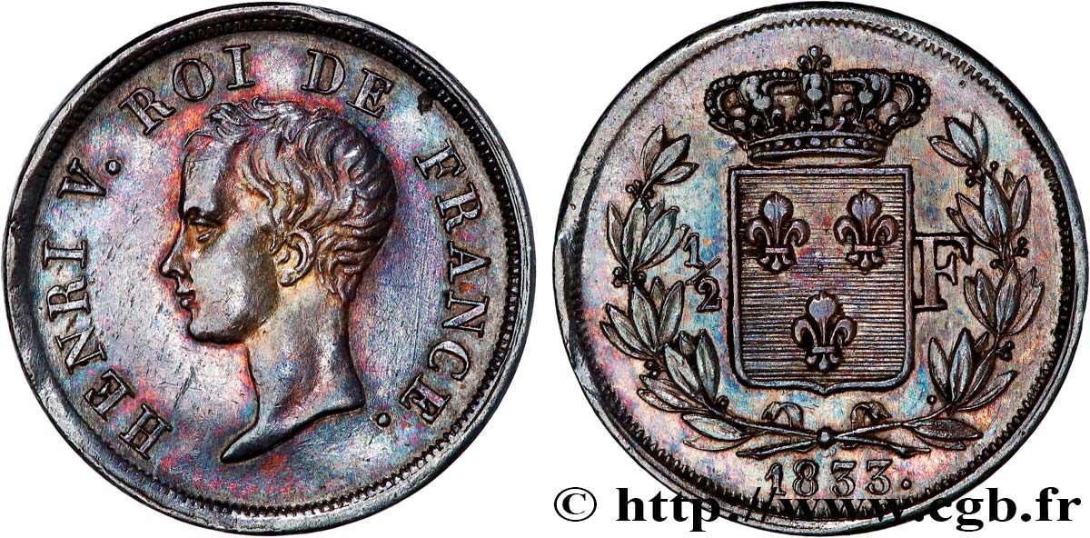 1/2 franc, buste juvénile 1833  VG.2713  SUP 
