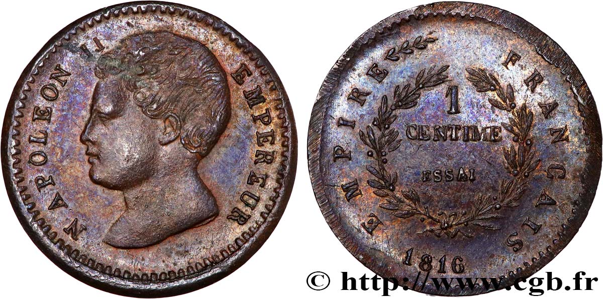 Essai-piéfort en bronze de 1 centime en bronze 1816  VG.2415 P VZ62 