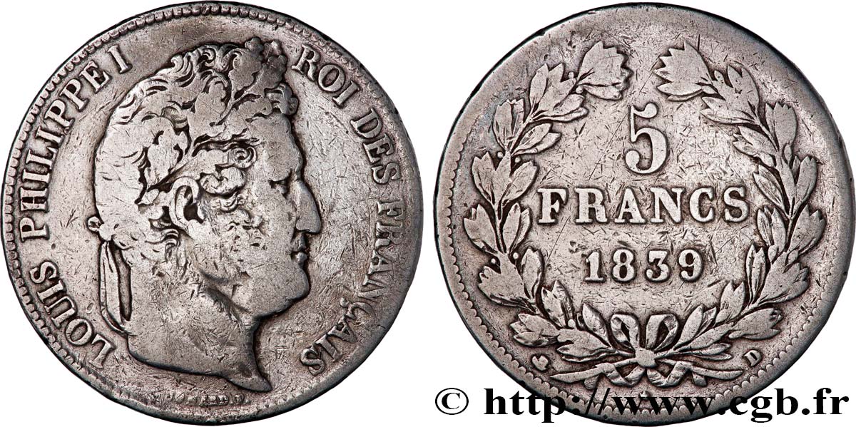 5 francs IIe type Domard 1839 Lyon F.324/78 TB 