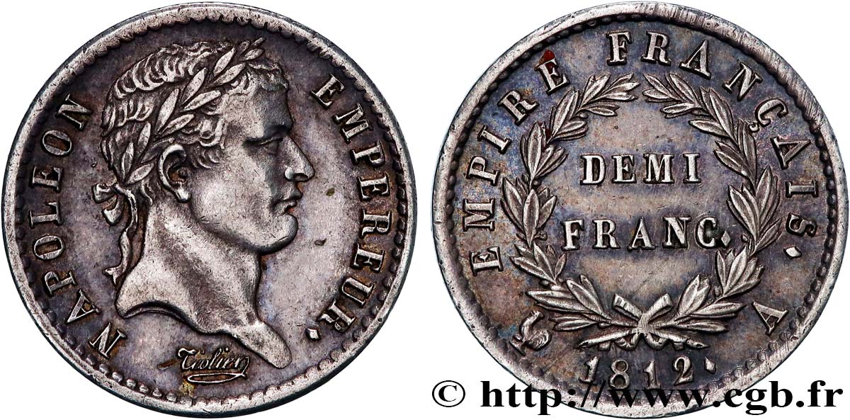Demi-franc Napoléon Ier tête laurée, Empire français 1812 Paris F.178/35 EBC 