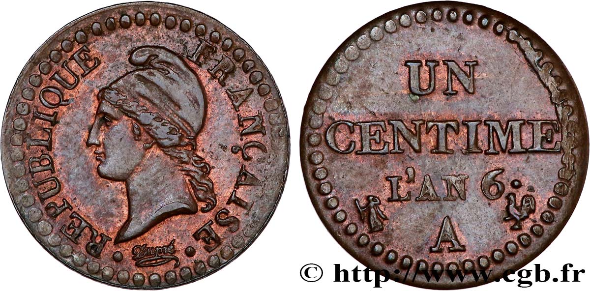 Un centime Dupré, grand 6 1798 Paris F.100/4 SUP55 