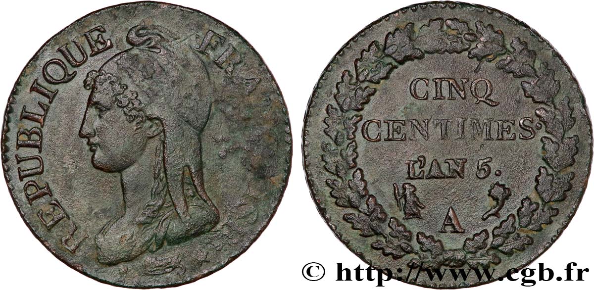 Cinq centimes Dupré, grand module 1797 Paris F.115/1 BB45 