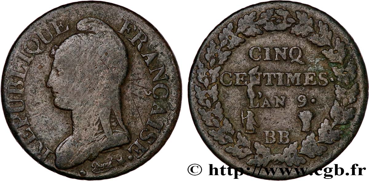Cinq centimes Dupré, grand module 1801 Strasbourg F.115/155 BC20 