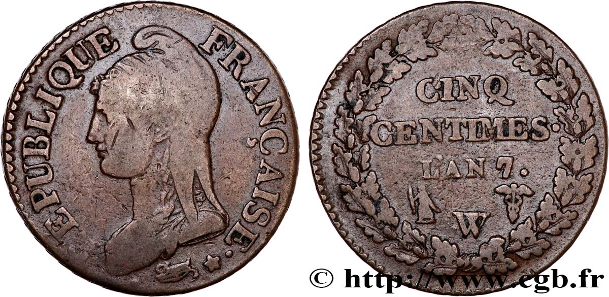 Cinq centimes Dupré, grand module 1799 Lille F.115/78 BC25 