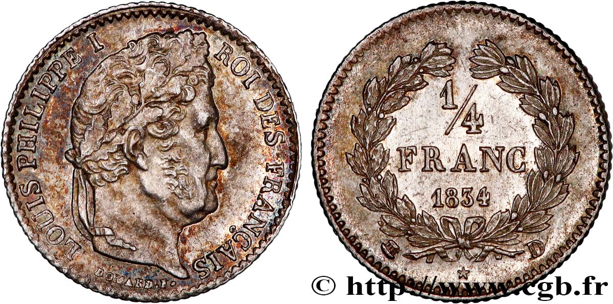 1/4 franc Louis-Philippe 1834 Lyon F.166/40 SUP55 