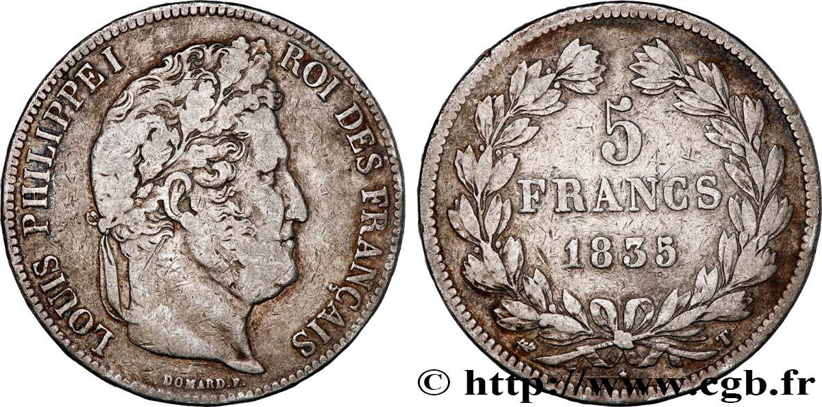 5 francs IIe type Domard 1835 Nantes F.324/51 BC 