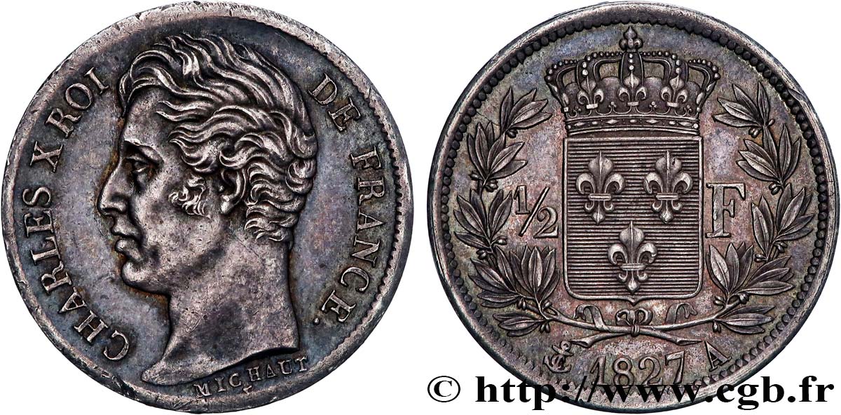 1/2 franc Charles X 1827 Paris F.180/13 SUP62 