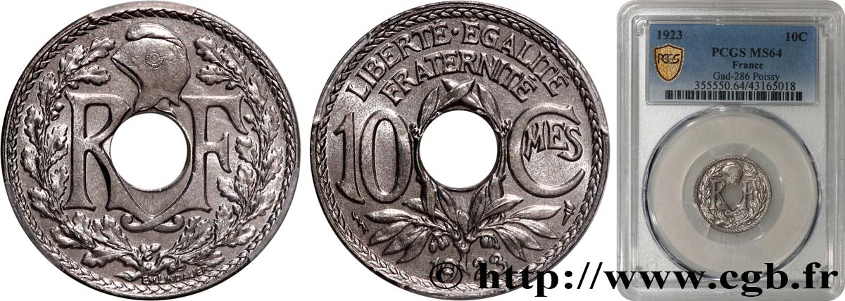 10 centimes Lindauer 1923 Poissy F.138/9 fST64 PCGS