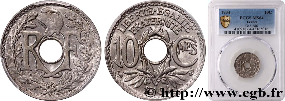 10 centimes Lindauer 1934  F.138/21 fST64 PCGS