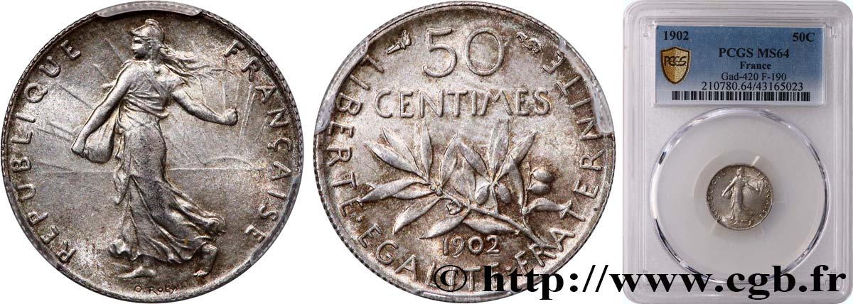 50 centimes Semeuse 1902 Paris F.190/9 MS64 PCGS