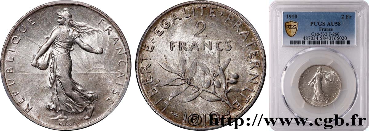 2 francs Semeuse 1910  F.266/12 AU58 PCGS