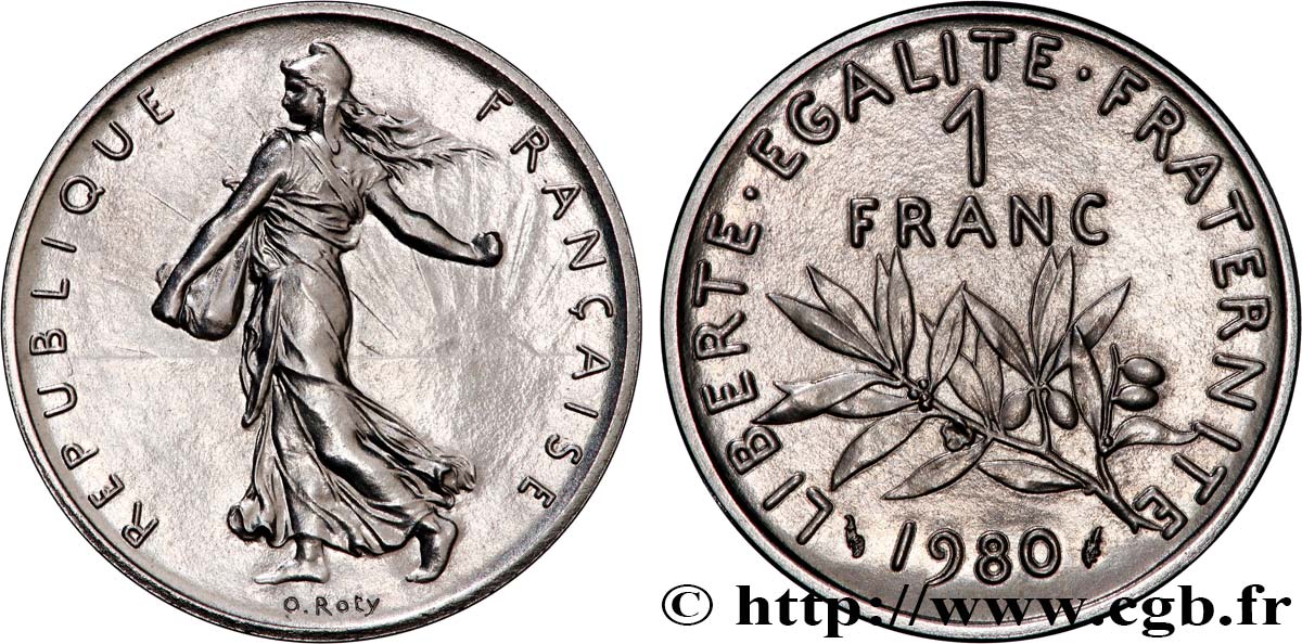 Piéfort Nickel de 1 franc Semeuse 1980 Pessac GEM.104 P1 MS65 