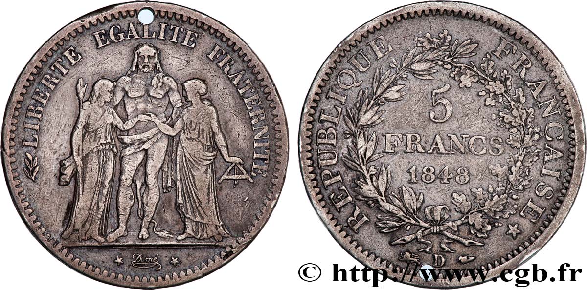 5 francs Hercule, IIe République 1848  Lyon F.326/3 S 