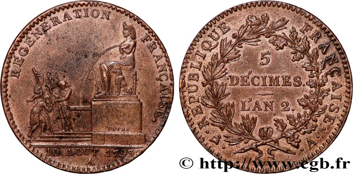5 décimes, Régénération française 1793 Paris F.172A/1 EBC 