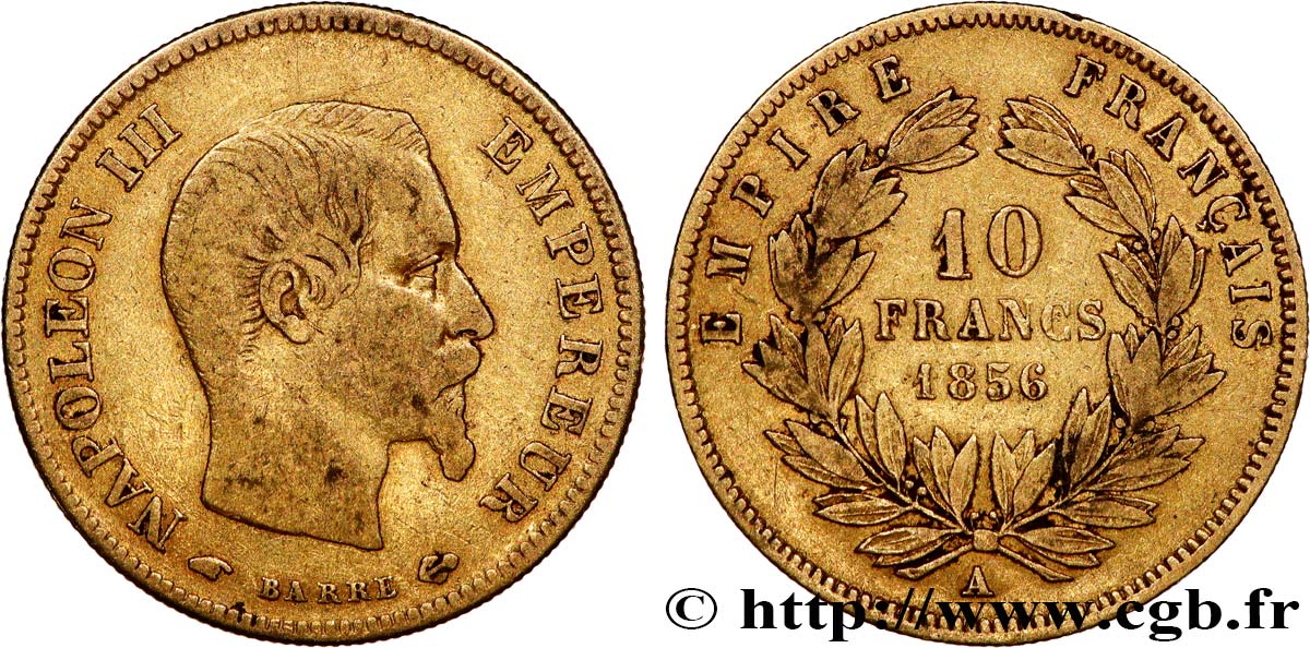 10 francs or Napoléon III, tête nue, grand module 1856 Paris F.506/3 BC25 