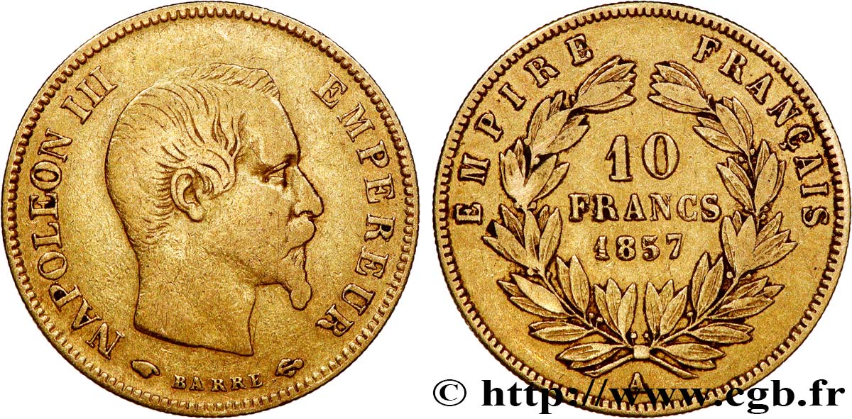10 francs or Napoléon III, tête nue 1857 Paris F.506/4 BC25 