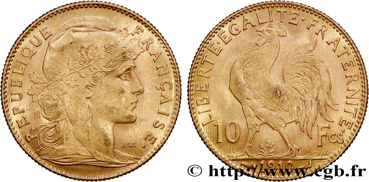 10 francs or Coq 1910 Paris F.509/11 SPL 