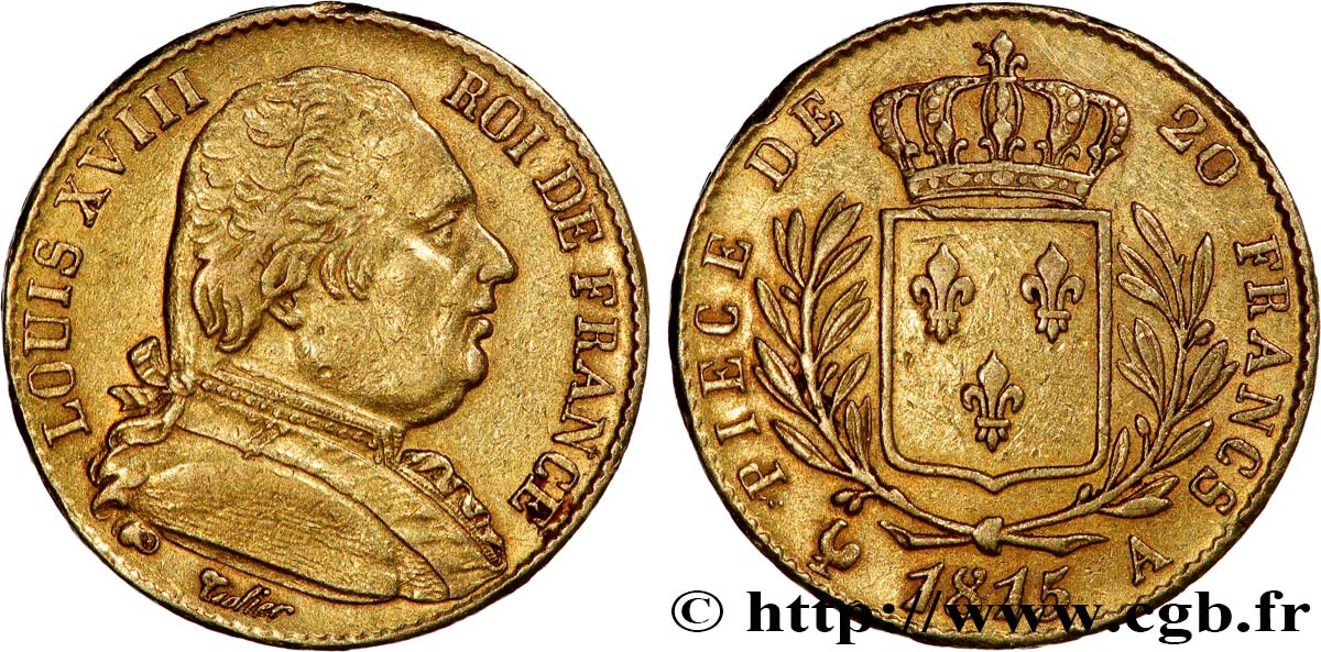 20 francs or Louis XVIII, buste habillé 1815 Paris F.517/10 TTB 