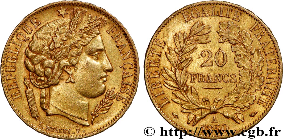 20 francs or Cérès 1850 Paris F.529/3 TTB+ 