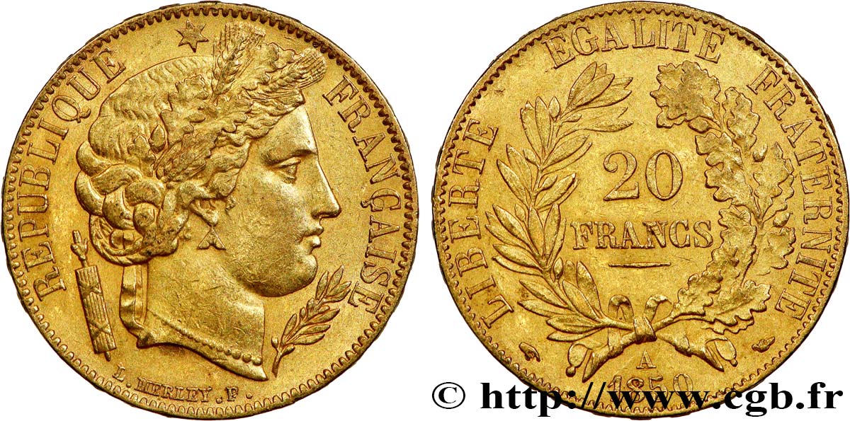 20 francs or Cérès 1850 Paris F.529/3 BB53 