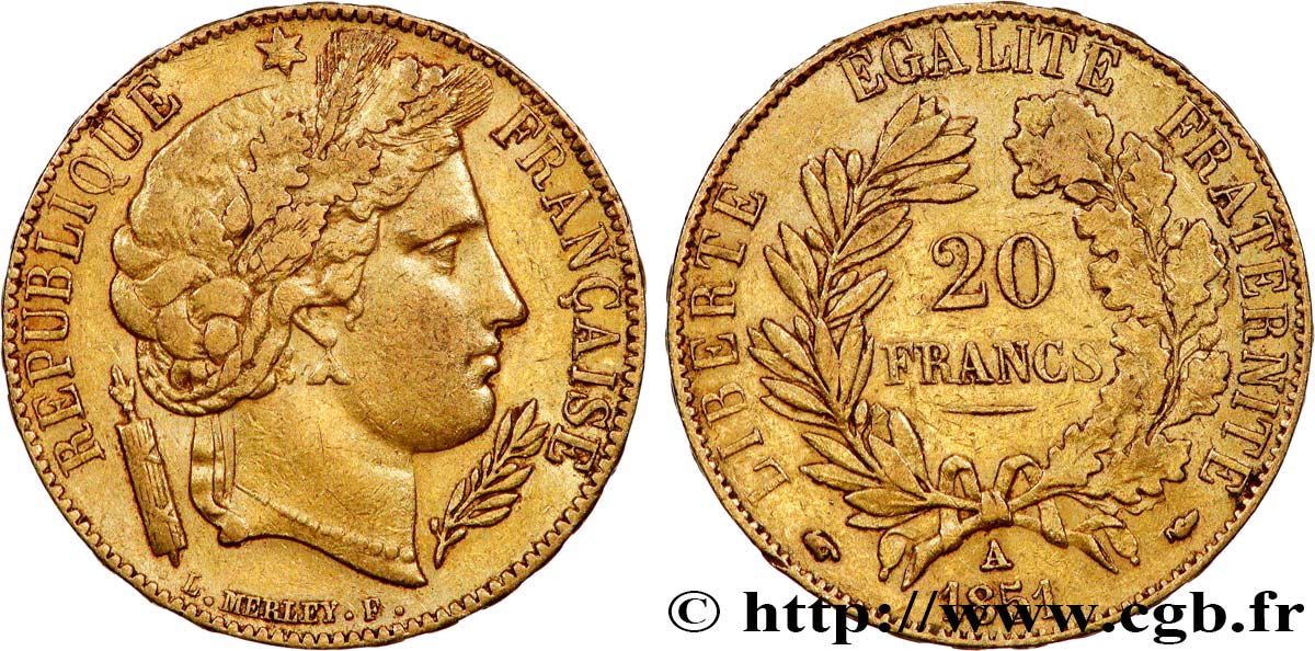 20 francs or Cérès 1851 Paris F.529/4 TTB 