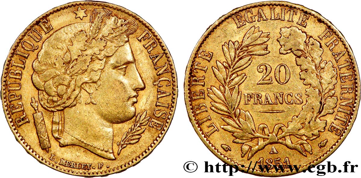 20 francs or Cérès 1851 Paris F.529/4 TTB 