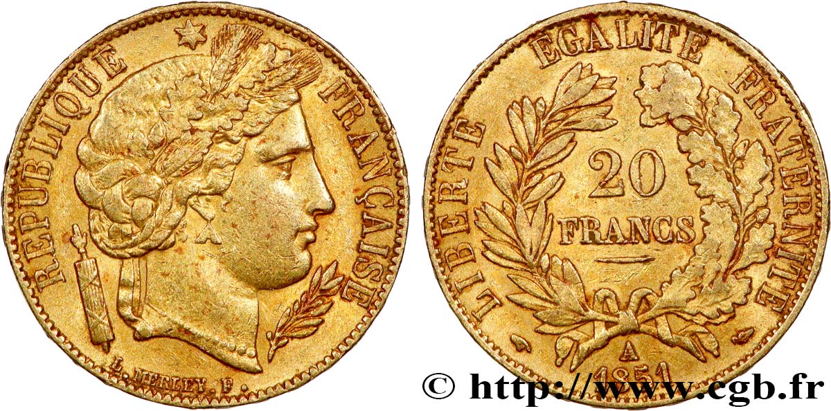 20 francs or Cérès 1851 Paris F.529/4 TTB 