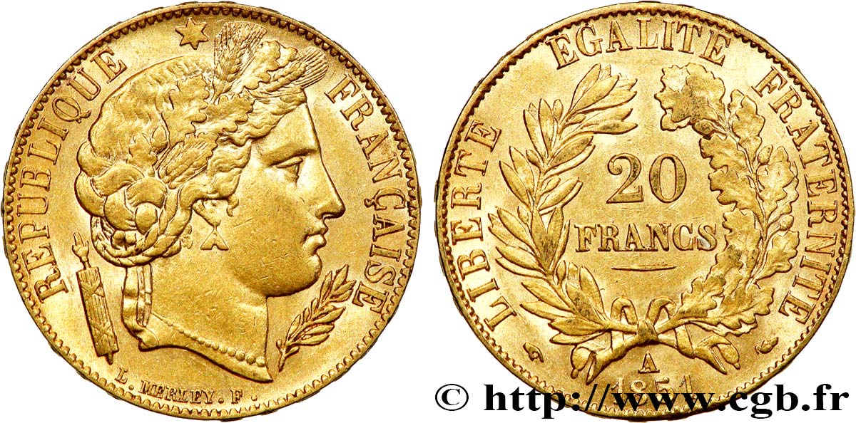 20 francs or Cérès 1851 Paris F.529/4 SPL55 