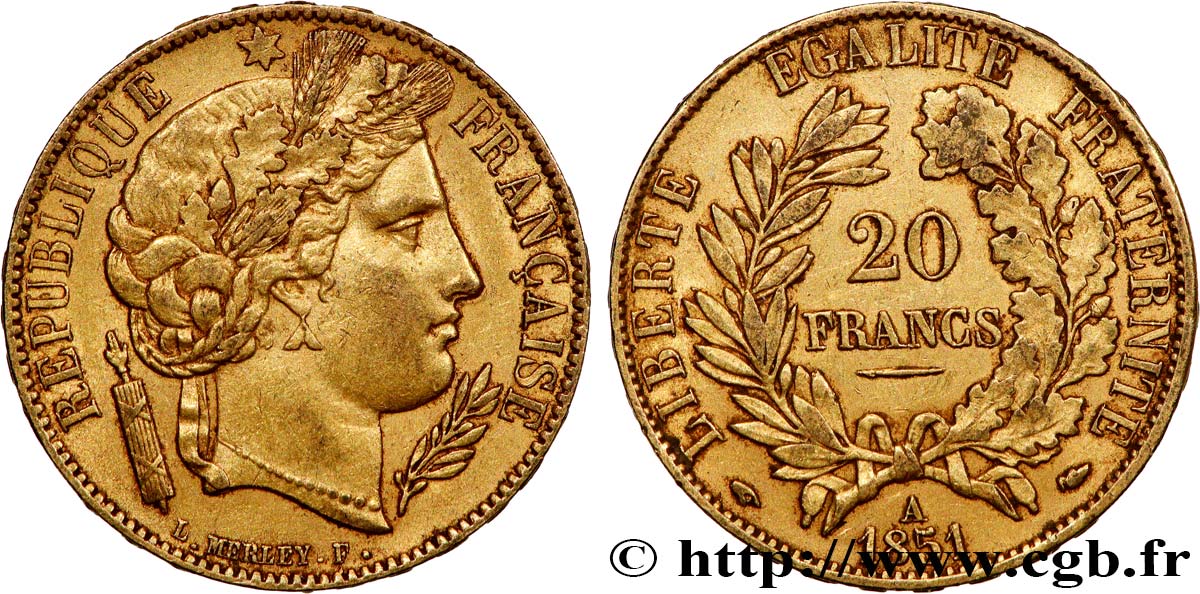 20 francs or Cérès 1851 Paris F.529/4 AU 