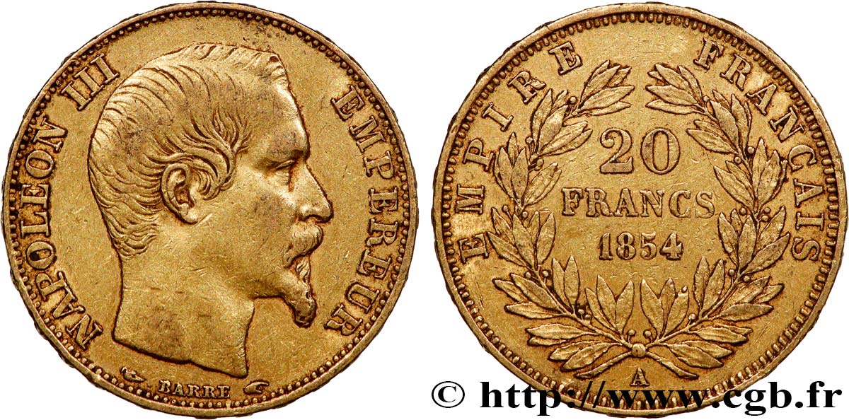 20 francs or Napoléon III, tête nue 1854 Paris F.531/2 TTB45 