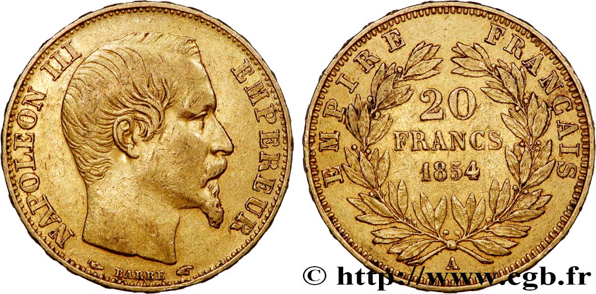 20 francs or Napoléon III, tête nue 1854 Paris F.531/2 TTB 