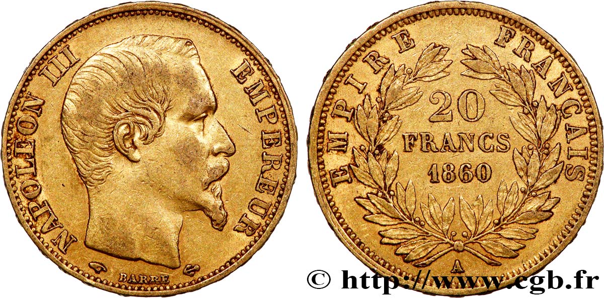 20 francs or Napoléon III, tête nue 1860 Paris F.531/18 XF45 