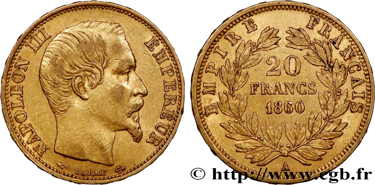 20 francs or Napoléon III, tête nue 1860 Paris F.531/17 BB45 
